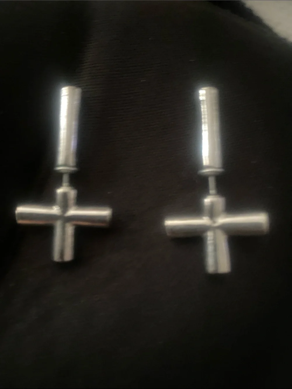 Men's Silver Cross Drop Earrings - Unbranded